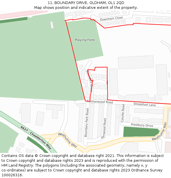 11, BOUNDARY DRIVE, OLDHAM, OL1 2QD: Location map and indicative extent of plot