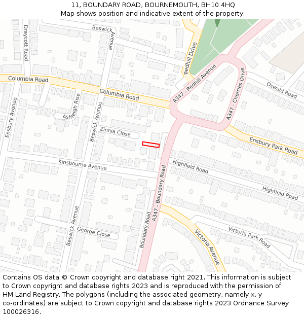 11, BOUNDARY ROAD, BOURNEMOUTH, BH10 4HQ: Location map and indicative extent of plot