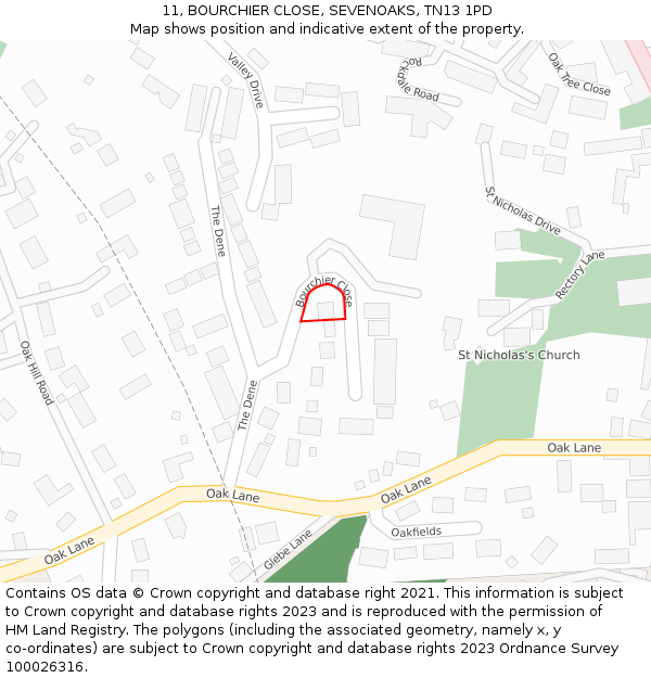 11, BOURCHIER CLOSE, SEVENOAKS, TN13 1PD: Location map and indicative extent of plot