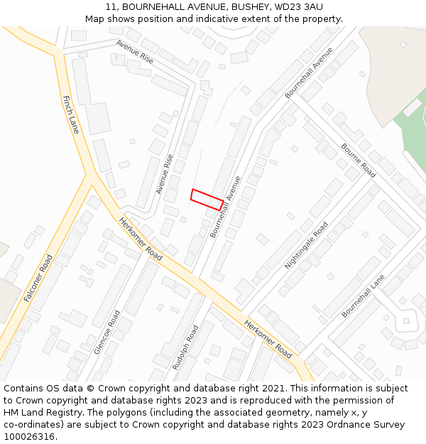 11, BOURNEHALL AVENUE, BUSHEY, WD23 3AU: Location map and indicative extent of plot