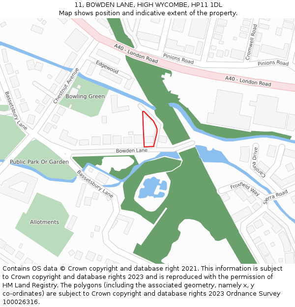 11, BOWDEN LANE, HIGH WYCOMBE, HP11 1DL: Location map and indicative extent of plot