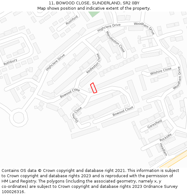 11, BOWOOD CLOSE, SUNDERLAND, SR2 0BY: Location map and indicative extent of plot