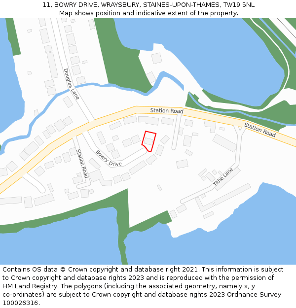 11, BOWRY DRIVE, WRAYSBURY, STAINES-UPON-THAMES, TW19 5NL: Location map and indicative extent of plot