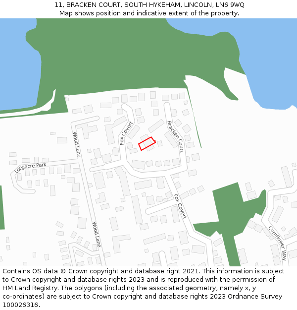 11, BRACKEN COURT, SOUTH HYKEHAM, LINCOLN, LN6 9WQ: Location map and indicative extent of plot