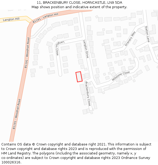 11, BRACKENBURY CLOSE, HORNCASTLE, LN9 5DA: Location map and indicative extent of plot