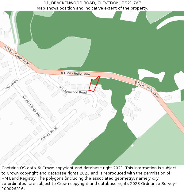 11, BRACKENWOOD ROAD, CLEVEDON, BS21 7AB: Location map and indicative extent of plot