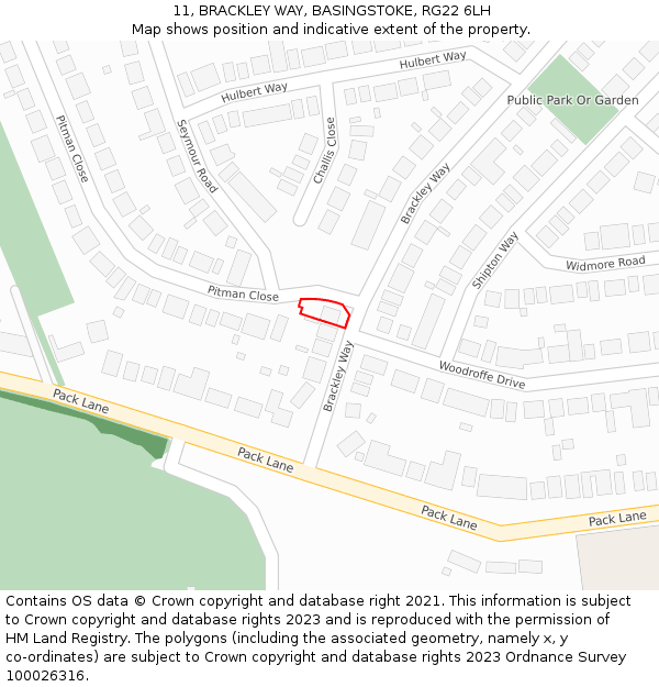 11, BRACKLEY WAY, BASINGSTOKE, RG22 6LH: Location map and indicative extent of plot