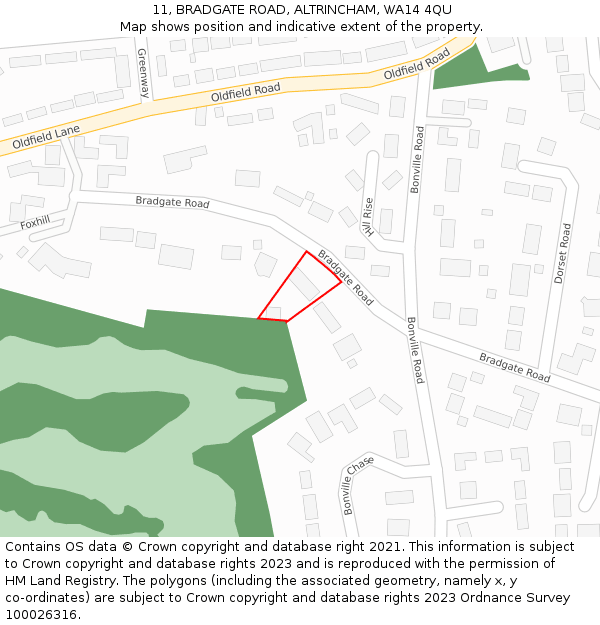 11, BRADGATE ROAD, ALTRINCHAM, WA14 4QU: Location map and indicative extent of plot