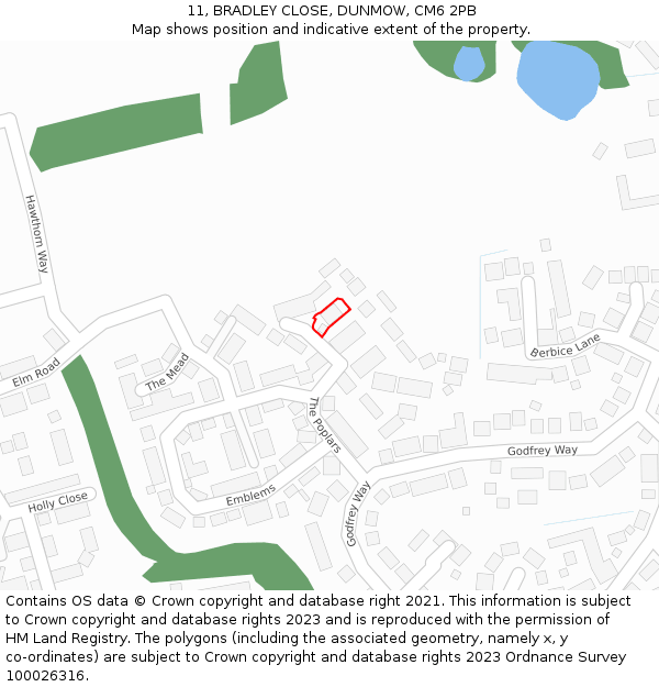 11, BRADLEY CLOSE, DUNMOW, CM6 2PB: Location map and indicative extent of plot