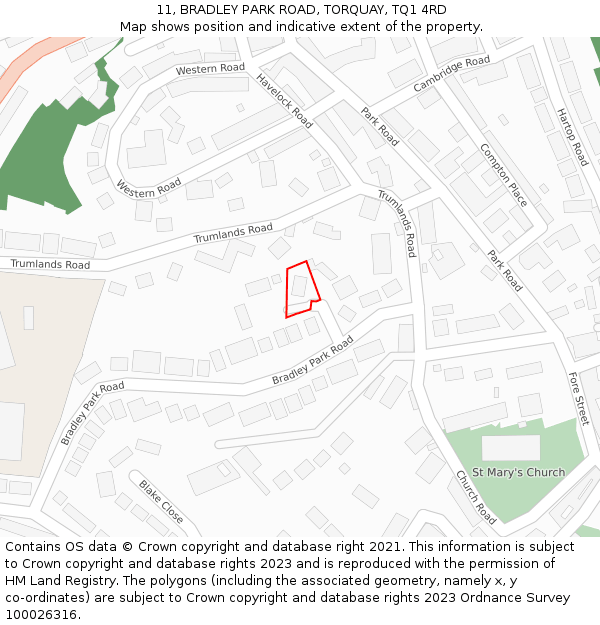 11, BRADLEY PARK ROAD, TORQUAY, TQ1 4RD: Location map and indicative extent of plot