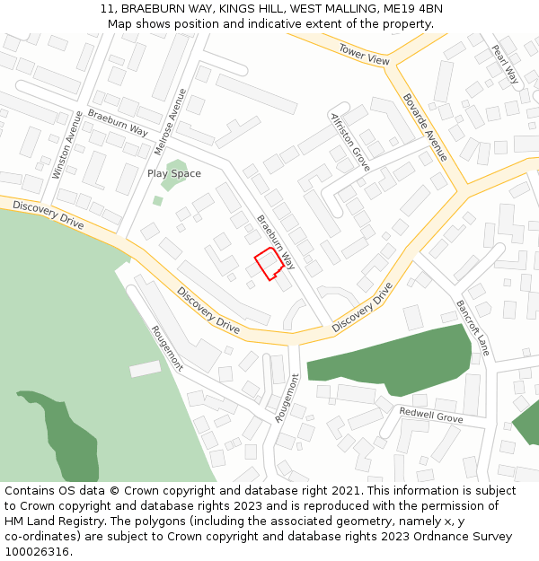 11, BRAEBURN WAY, KINGS HILL, WEST MALLING, ME19 4BN: Location map and indicative extent of plot