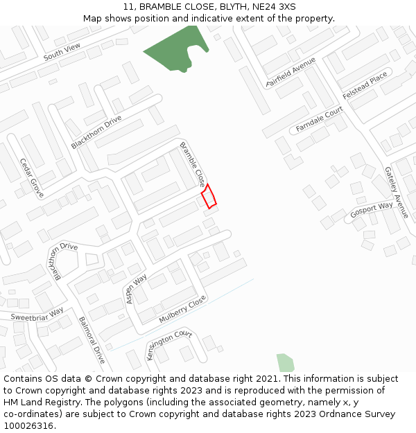 11, BRAMBLE CLOSE, BLYTH, NE24 3XS: Location map and indicative extent of plot