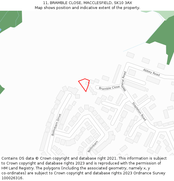 11, BRAMBLE CLOSE, MACCLESFIELD, SK10 3AX: Location map and indicative extent of plot