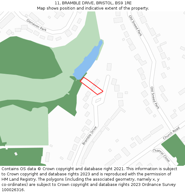 11, BRAMBLE DRIVE, BRISTOL, BS9 1RE: Location map and indicative extent of plot
