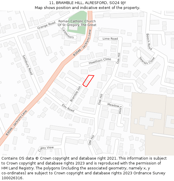 11, BRAMBLE HILL, ALRESFORD, SO24 9JY: Location map and indicative extent of plot