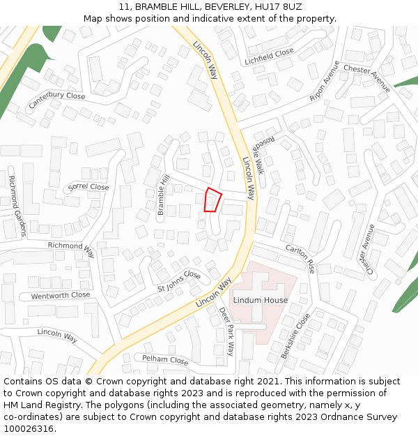11, BRAMBLE HILL, BEVERLEY, HU17 8UZ: Location map and indicative extent of plot