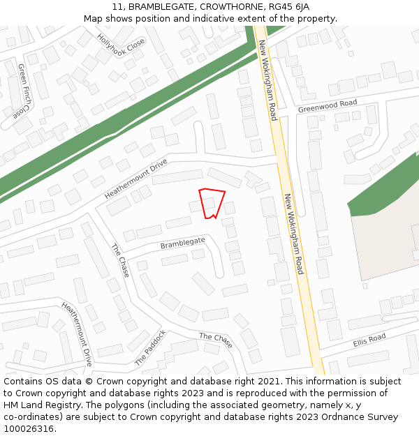 11, BRAMBLEGATE, CROWTHORNE, RG45 6JA: Location map and indicative extent of plot