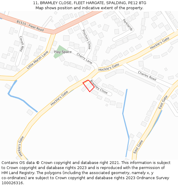 11, BRAMLEY CLOSE, FLEET HARGATE, SPALDING, PE12 8TG: Location map and indicative extent of plot