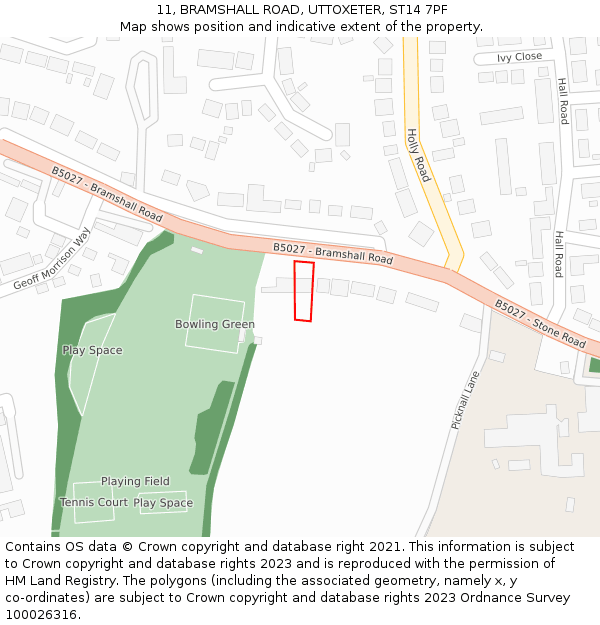 11, BRAMSHALL ROAD, UTTOXETER, ST14 7PF: Location map and indicative extent of plot