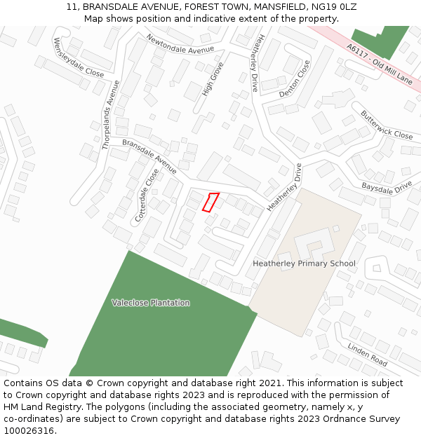 11, BRANSDALE AVENUE, FOREST TOWN, MANSFIELD, NG19 0LZ: Location map and indicative extent of plot