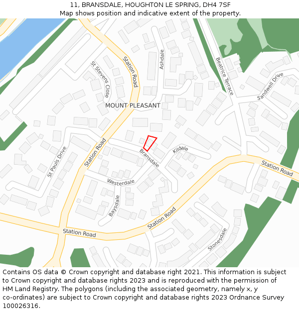 11, BRANSDALE, HOUGHTON LE SPRING, DH4 7SF: Location map and indicative extent of plot