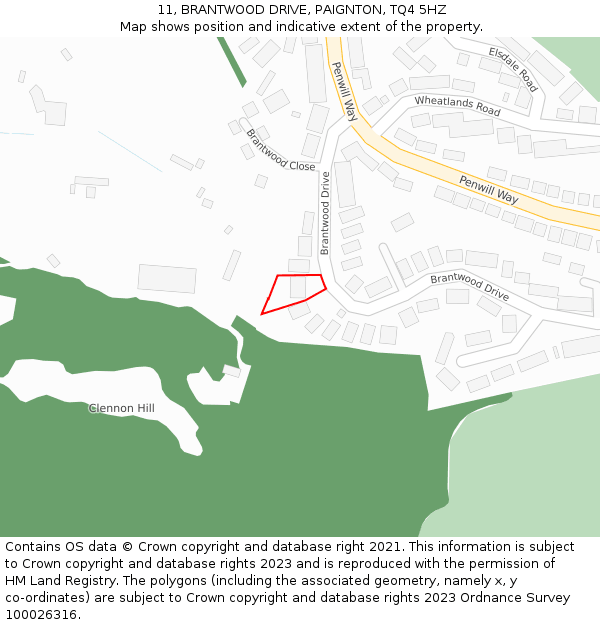 11, BRANTWOOD DRIVE, PAIGNTON, TQ4 5HZ: Location map and indicative extent of plot