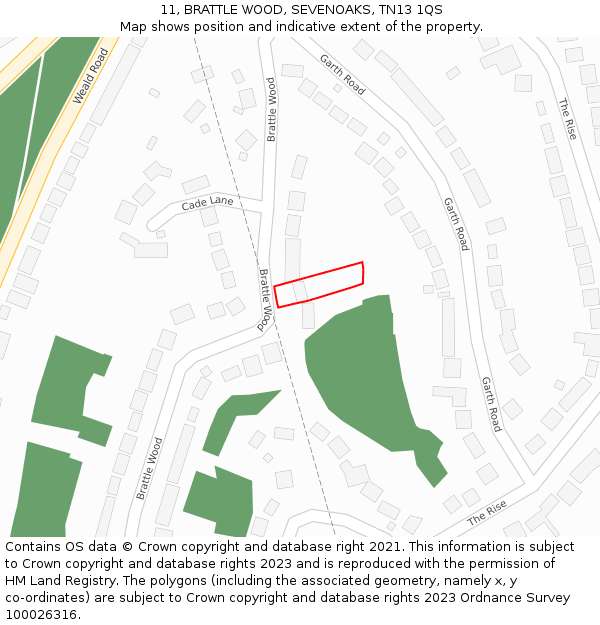 11, BRATTLE WOOD, SEVENOAKS, TN13 1QS: Location map and indicative extent of plot