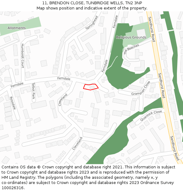 11, BRENDON CLOSE, TUNBRIDGE WELLS, TN2 3NP: Location map and indicative extent of plot