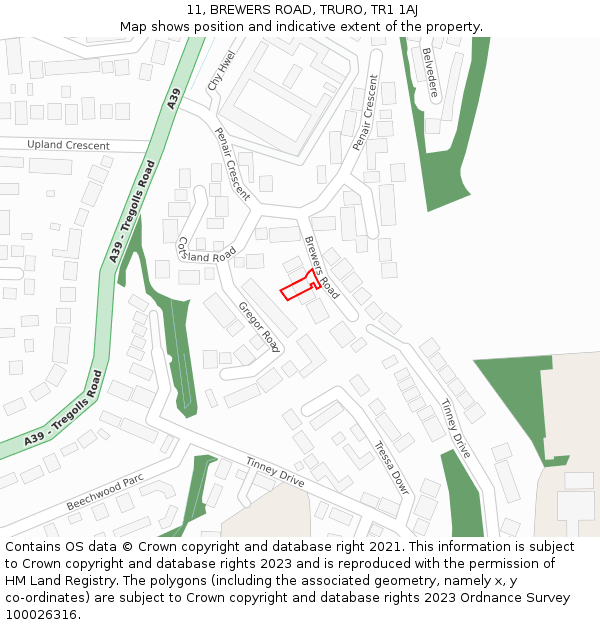 11, BREWERS ROAD, TRURO, TR1 1AJ: Location map and indicative extent of plot