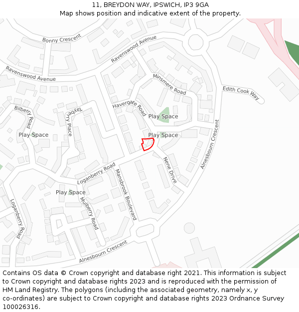 11, BREYDON WAY, IPSWICH, IP3 9GA: Location map and indicative extent of plot