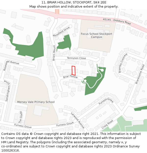 11, BRIAR HOLLOW, STOCKPORT, SK4 2EE: Location map and indicative extent of plot