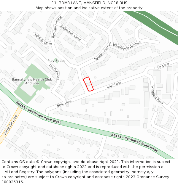 11, BRIAR LANE, MANSFIELD, NG18 3HS: Location map and indicative extent of plot