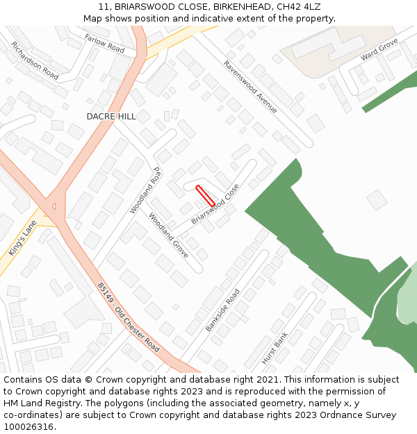 11, BRIARSWOOD CLOSE, BIRKENHEAD, CH42 4LZ: Location map and indicative extent of plot