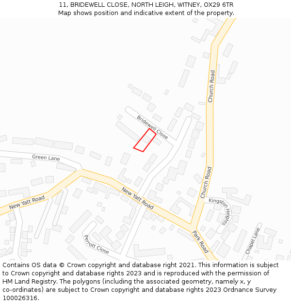 11, BRIDEWELL CLOSE, NORTH LEIGH, WITNEY, OX29 6TR: Location map and indicative extent of plot