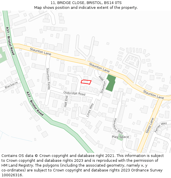 11, BRIDGE CLOSE, BRISTOL, BS14 0TS: Location map and indicative extent of plot