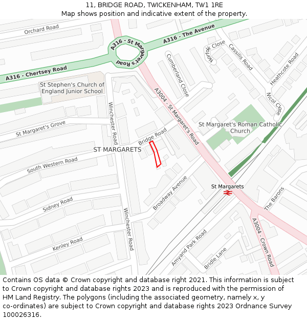 11, BRIDGE ROAD, TWICKENHAM, TW1 1RE: Location map and indicative extent of plot