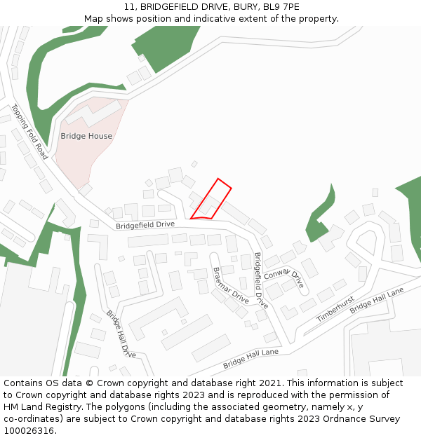 11, BRIDGEFIELD DRIVE, BURY, BL9 7PE: Location map and indicative extent of plot