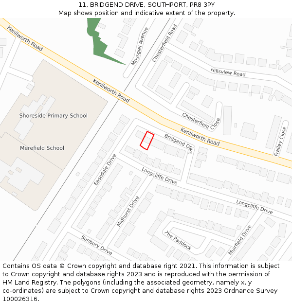 11, BRIDGEND DRIVE, SOUTHPORT, PR8 3PY: Location map and indicative extent of plot