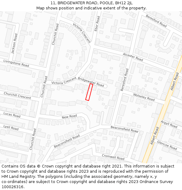 11, BRIDGEWATER ROAD, POOLE, BH12 2JL: Location map and indicative extent of plot