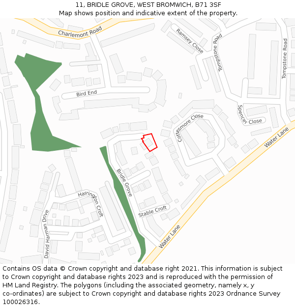 11, BRIDLE GROVE, WEST BROMWICH, B71 3SF: Location map and indicative extent of plot