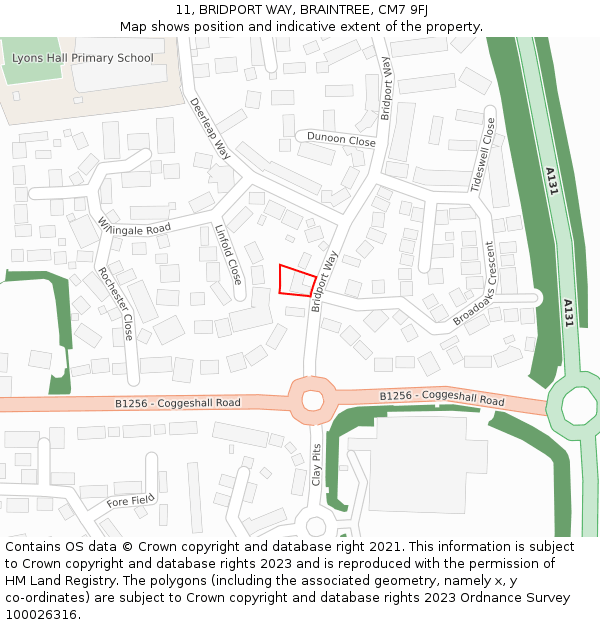 11, BRIDPORT WAY, BRAINTREE, CM7 9FJ: Location map and indicative extent of plot