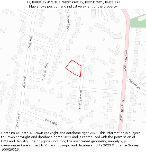 11, BRIERLEY AVENUE, WEST PARLEY, FERNDOWN, BH22 8PE: Location map and indicative extent of plot