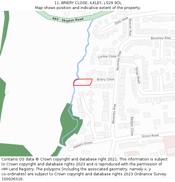 11, BRIERY CLOSE, ILKLEY, LS29 9DL: Location map and indicative extent of plot