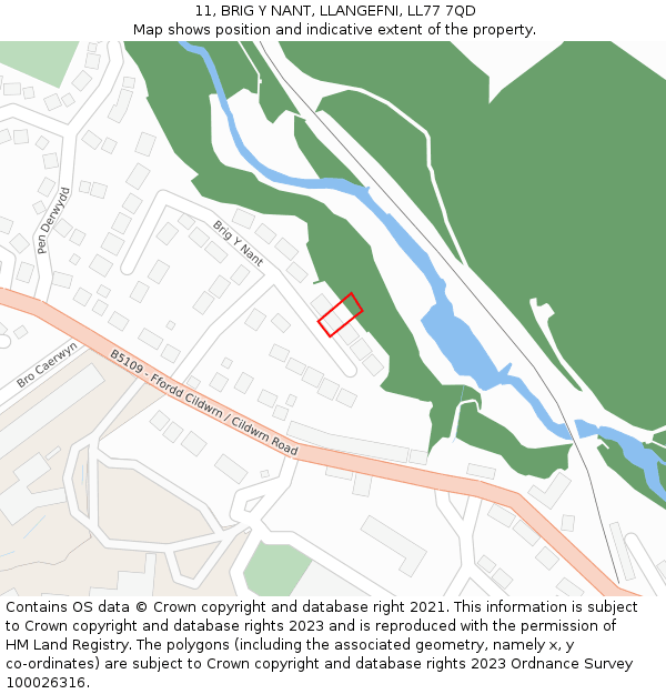 11, BRIG Y NANT, LLANGEFNI, LL77 7QD: Location map and indicative extent of plot