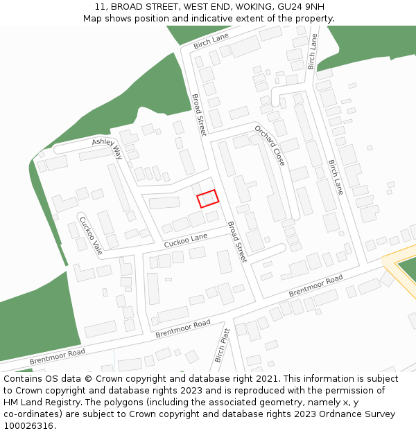 11, BROAD STREET, WEST END, WOKING, GU24 9NH: Location map and indicative extent of plot