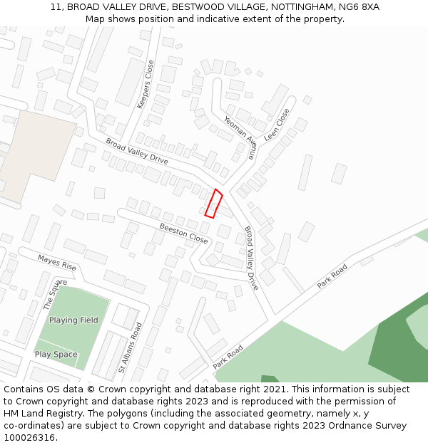 11, BROAD VALLEY DRIVE, BESTWOOD VILLAGE, NOTTINGHAM, NG6 8XA: Location map and indicative extent of plot