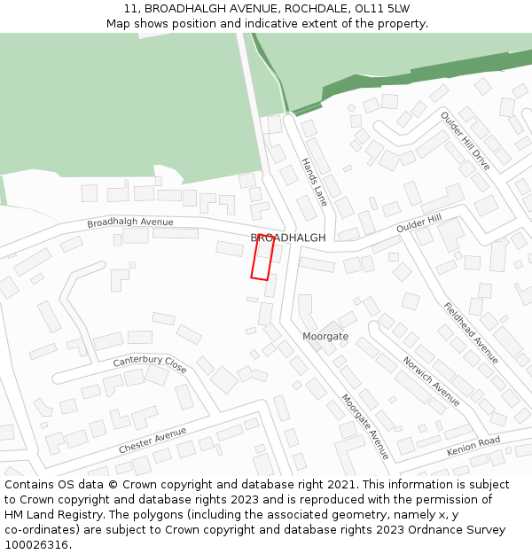 11, BROADHALGH AVENUE, ROCHDALE, OL11 5LW: Location map and indicative extent of plot