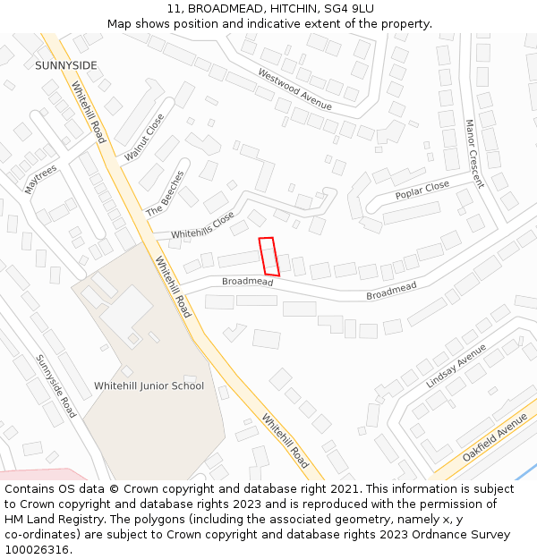11, BROADMEAD, HITCHIN, SG4 9LU: Location map and indicative extent of plot