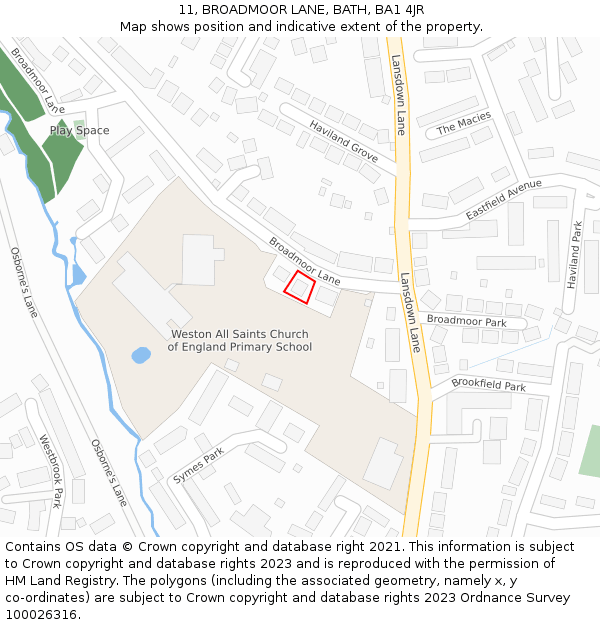 11, BROADMOOR LANE, BATH, BA1 4JR: Location map and indicative extent of plot