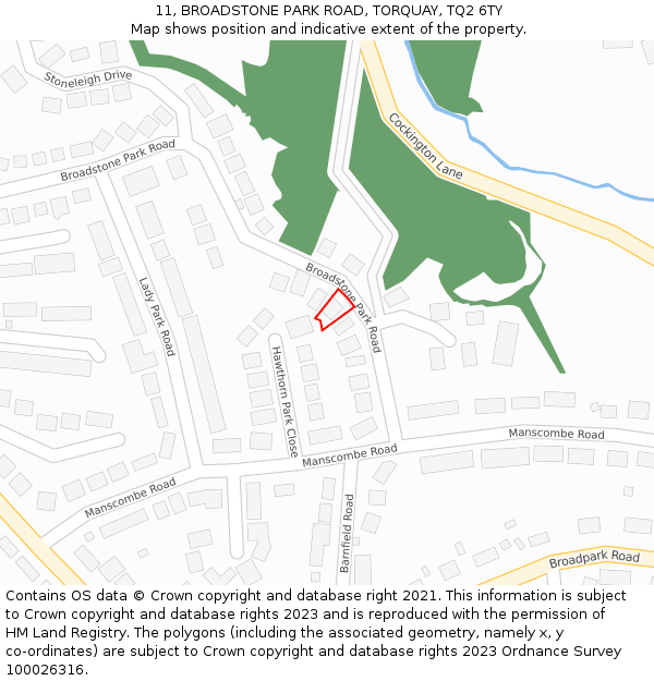 11, BROADSTONE PARK ROAD, TORQUAY, TQ2 6TY: Location map and indicative extent of plot